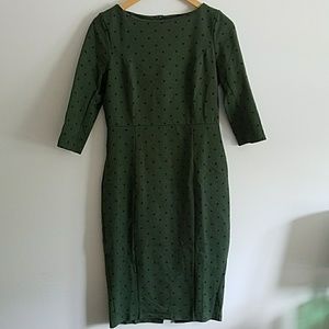 Boden green dot sheath dress 6 long